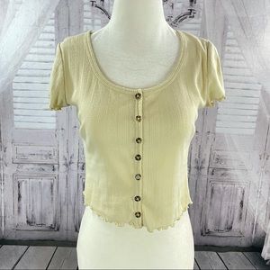 Pink Rose Yellow Crop Top